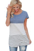 Sexy Light Blue Color Block Striped Long Top